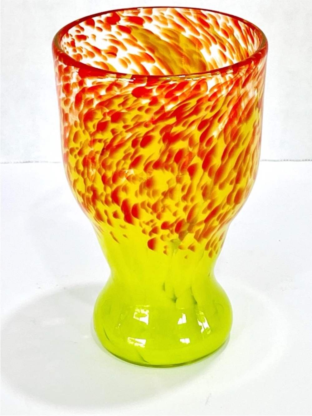 Czech End Of Day Hand Blown Yellow & Orange Spatter Art Glass Vase 6.5" Tall.